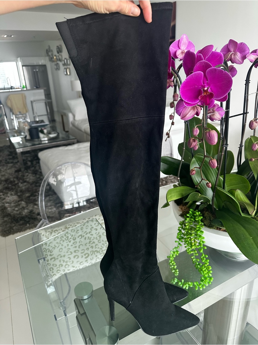Kendall & Kylie Black Over-the-Knee Pointed Stiletto Boots